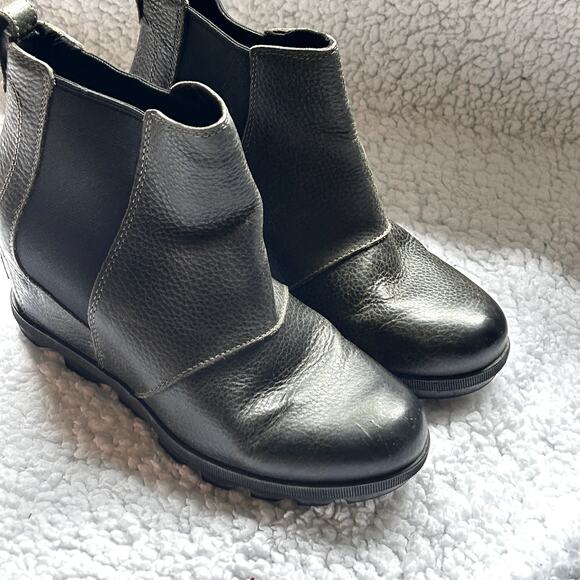 Sorel Joan Chelsea Bootie 9.5 Wedge Ankle Boot Quarry Gray Black Leather - Picture 6 of 8